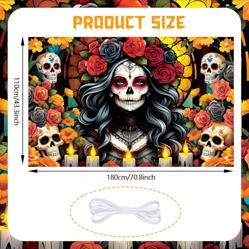 Day of the Dead Banner Decorations Sugar Skull Marigolds Mexican Altars - 71x43 Inch