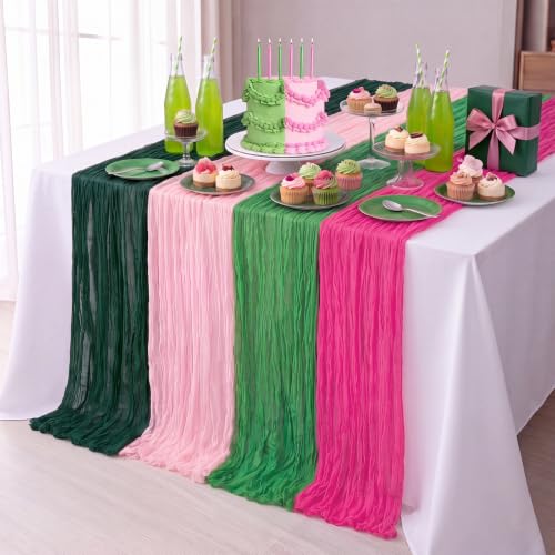 Pink and Green Cheesecloth Table Runner Set - 4 Pack for Party Decor - Variation of THIS listing