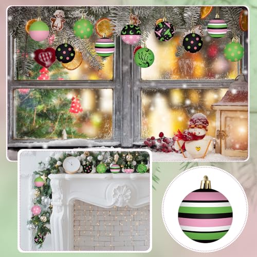 24 Pcs Witch Christmas Tree Ornaments - Pink & Green Holiday Baubles - Witch Themed Xmas Decor - Variation of THIS listing