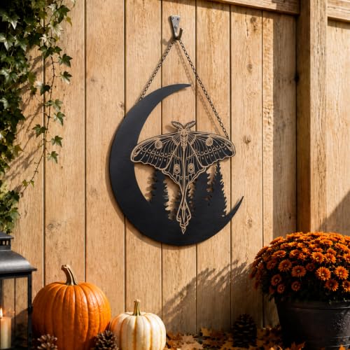 Gothic Luna Moth Wall Art Decor Halloween Moon & Forest Scene 12 Inch