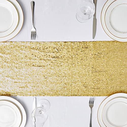 Gold Sequin Table Runner Set - 12x72 Inch, 6PCS, Wedding & Party Decor