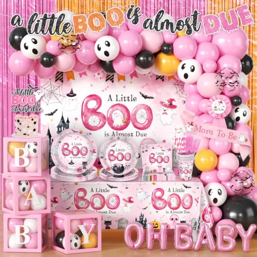 Pink Halloween Baby Shower Decorations Set - 296 Pieces for 24 Guests