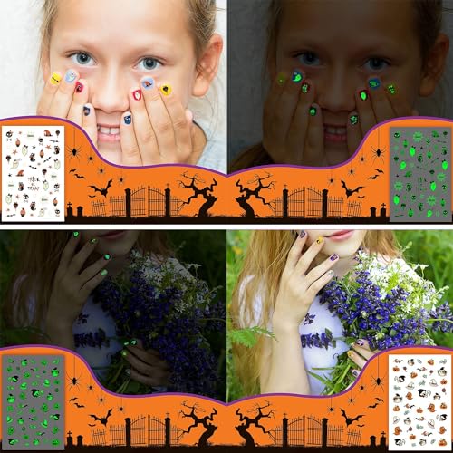 Glow Nail Stickers for Kids Halloween Decals 280+ Designs Self-Adhesive Fun Nails