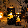 Halloween Candle Holders Set - Black Gold Glitter Pillar Decor, 2 Pcs