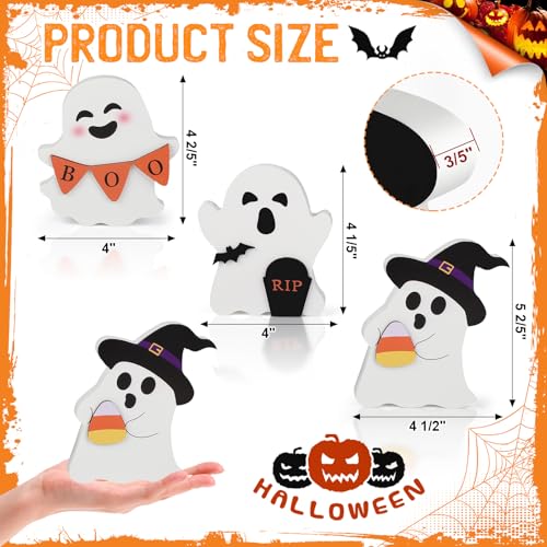 Cute Ghost Halloween Decorations Indoor Set - Wooden Tiered Tray Signs, B