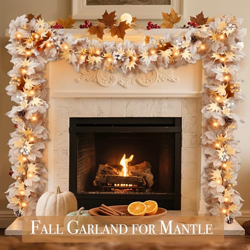 Fall Maple Leaves Garland with Timer Lights - 6FT Thanksgiving Decor