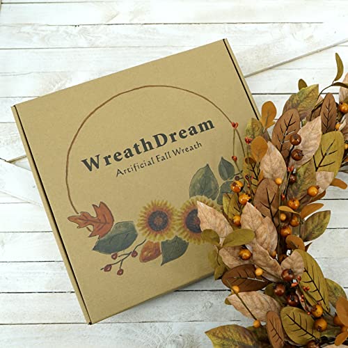 Fall Wreath 20 Inch Autumn Front Door Decor with Magnolia Leaves and Pomegranate
