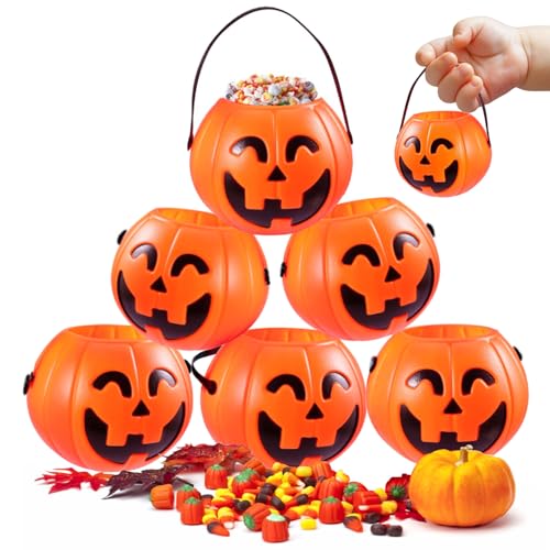Mini Halloween Pumpkin Buckets Set - 12 Small Trick-or-Treat Candy Bags