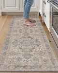 Anti-Fatigue Kitchen Floor Mat 24x59 Inch Cushioned Runner Rug Taupe & Blue