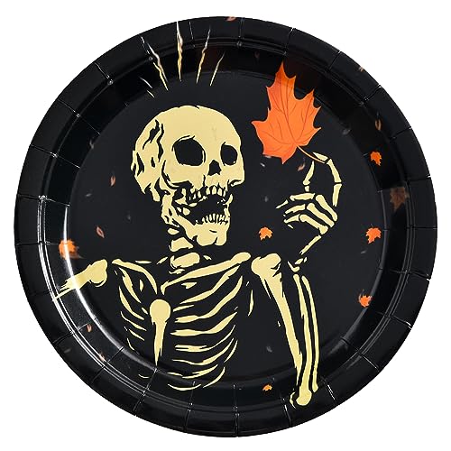 Halloween Paper Plates 30 Pack - Skeleton Design for Party Tableware