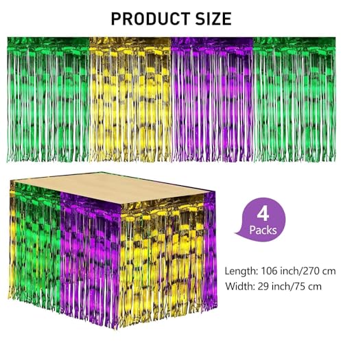 4 Pack Mardi Gras Metallic Foil Fringe Table Skirts - Gold, Green, Purple