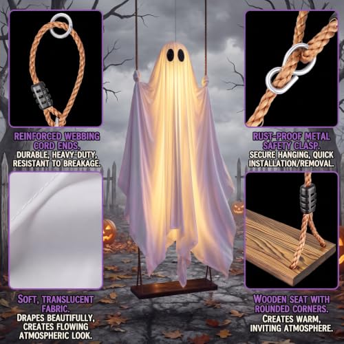 5FT Swinging Ghost Halloween Decorations Outdoor with Light and Timer