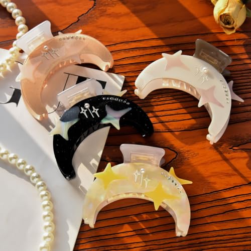 Black Star Moon Hair Clip - Acetate Claw Hair Accessories for Women