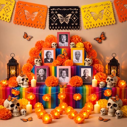 Day of the Dead Altar Decorations Set with LED Garlands & Butterfly - Variation Butterfly