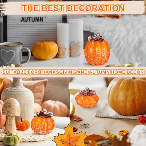 Orange Hand Blown Glass Pumpkin Figurines Set - Fall Harvest Decor, 3 Sizes