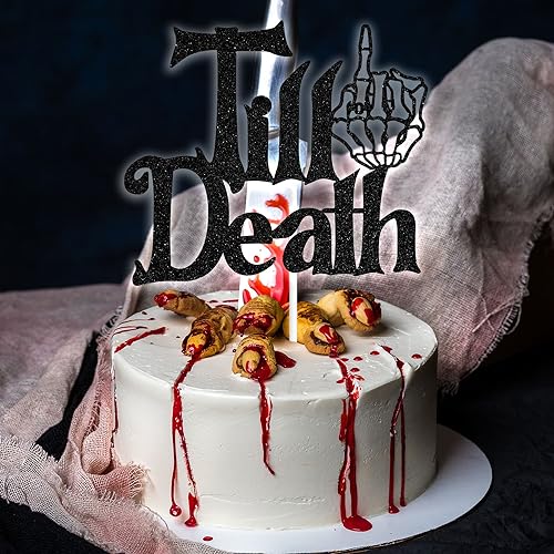 Black Glitter Cake Topper for Halloween Wedding Anniversary - Till Death