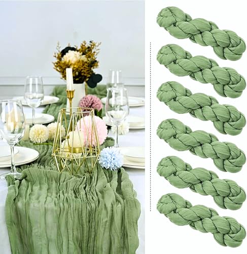 EcoEdge Sage Green Cheesecloth Table Runner 6 Pack 35x120 for Baby Shower & Wedding Decor