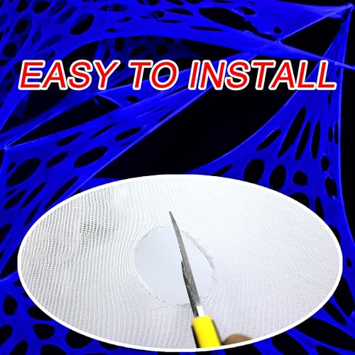 Giant Outdoor Spider Web Decoration Kit - 1400 Sqft Glow-in-The-Dark Blue Web with Blacklights - Halloween Decor, Reusable and Easy to Install - White Variation