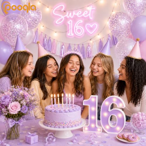 Purple Light Up Number 6 for Birthday Party Decorations - Girl Celebration