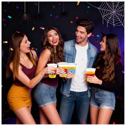 50 Pack Spider Web Party Cups - 12oz Red & Blue Disposable Party Supplies