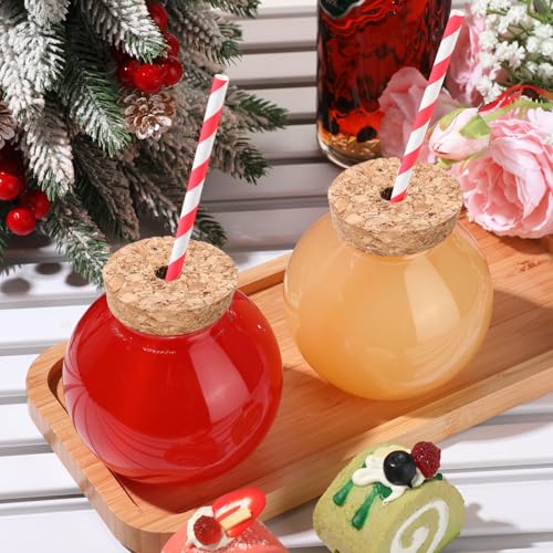 Red Plastic Fish Bowl Cups with Cork & Straws - 10oz Party Drinkware Set