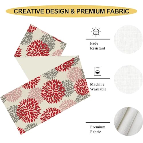 Spring Floral Boho Table Runner 13x90 Inch - Dahlia Pinnata Design - Variation of THIS listing