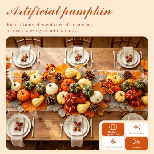 Autumn Decor Artificial Pumpkin Set - 28PCS Fall Harvest Decorations