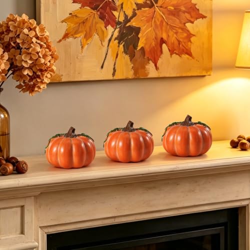 Fall Harvest Pumpkin Decorations Set of 3 - Resin Farmhouse Autumn Decor - Decorative Pumpkins - Variation of Decorative-pumpkins