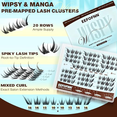 Eyelash Clusters Kit - Anime, Fairy, Fox Eye Styles, DIY Lash Extensions with Lash Bond & Seal