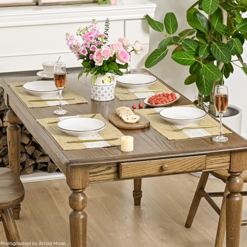 Farmhouse Rustic Placemats Set of 4 - Burlap Brown 12x18 Inch Kitchen Table Decor