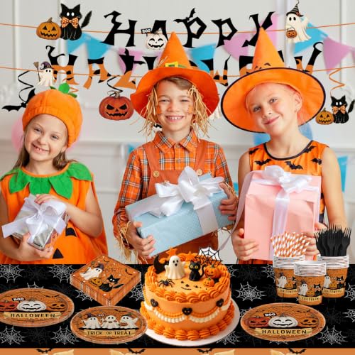 Halloween Party Supplies Dinnerware Set - Plates Cups Napkins & Cutlery for 20 Guests - Halloween Plate Variation