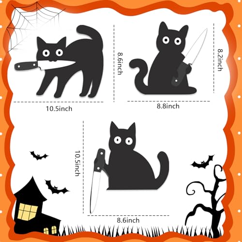 Black Cat Wooden Door Decor Set - Halloween Halloween Spooky Wall Ornaments for Home & Entryway