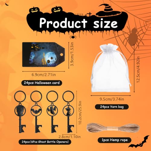 Halloween Bottle Opener Keychains Set Bulk Party Favors - Bat Skeleton Cat Ghost