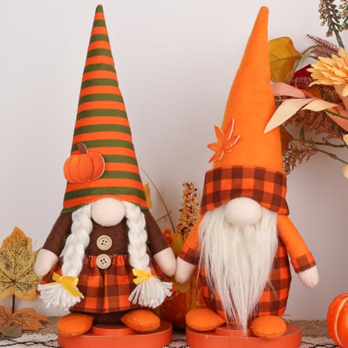 Fall Gnome Decorations Set - Plush Felt Autumn Table Decor with Maple Leaves & Pumpkins