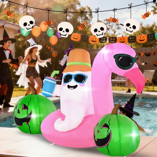 Inflatable Ghost Flamingo Halloween & Summer Outdoor Decoration with LED Lights