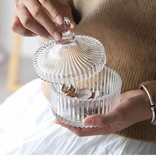 Glass Candy Dish with Lid - Vintage 4-Inch Crystal Buffet Storage Jar