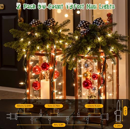 Warm White Christmas String Lights 2-Pack, 50 LEDs, 13ft Connectable Indoor Outdoor