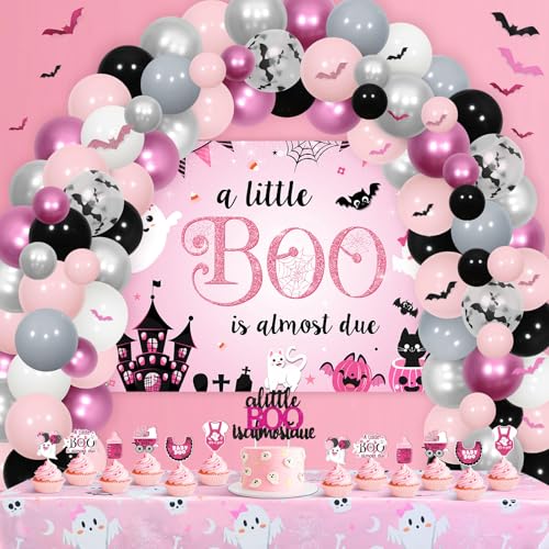 Halloween Baby Shower Decorations Kit with Balloons, Backdrop, Cake & Cupcake Toppers