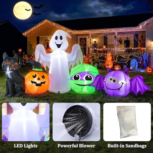 9.5FT Inflatable Ghost & Cat Halloween Decorations with LED Lights - Yard & Party Decor