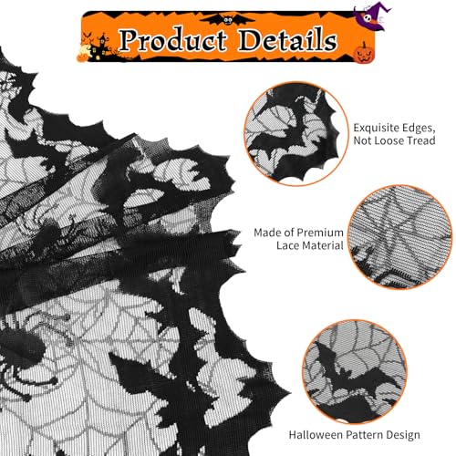 Halloween Lamp Shade Cover Decorations - 20x60 Inch Black Lace Spider Web Design - 1 Piece