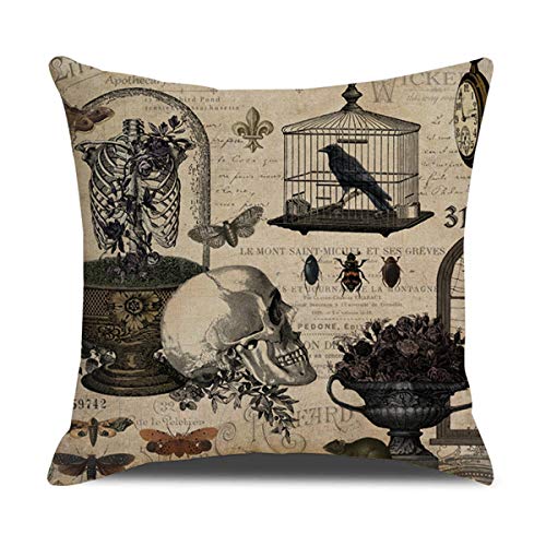 Halloween Pillow Covers Set of 4 - 18x18 Velvet Throw Pillows with Pumpkin Skull Owl Crow Design - Halloween Decor