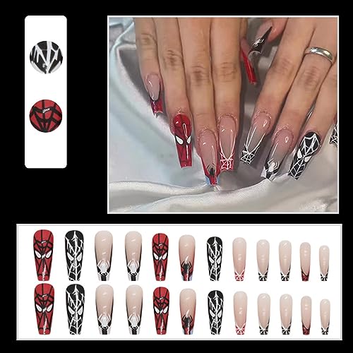 Halloween Fake Nails Long Black Spider Web Design - Variation Color5