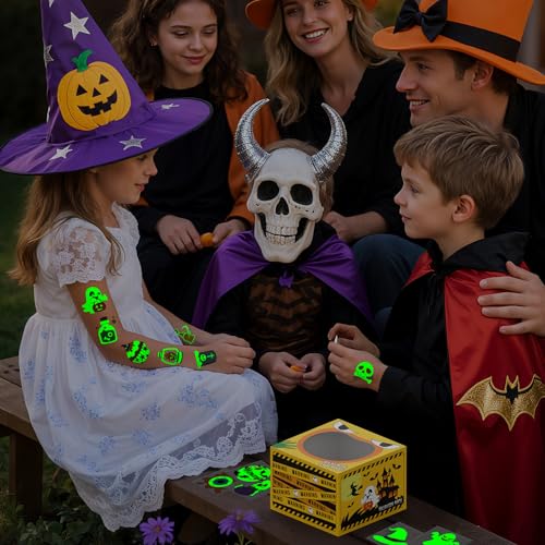 Glow Halloween Tattoos for Kids - 204 Pack with Mystery Prize Box