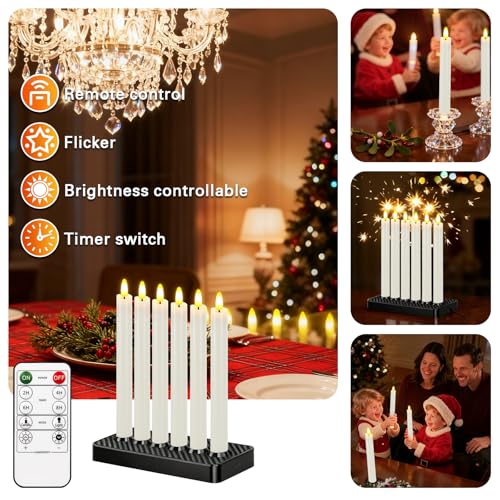 Rechargeable Flameless Taper Candles with Charging Base - White Wave 6 Pack