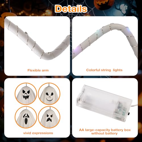 2 Pcs Halloween Hanging Ghost Decorations with Color-Changing Lights & Auto-Timer