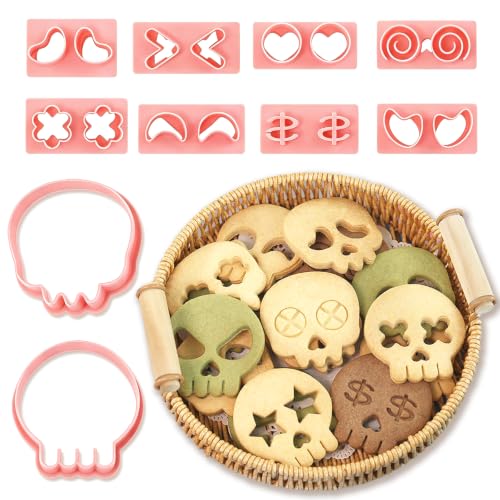 Halloween Skull Cookie Cutters Set - 10Pcs Mini Pumpkin & Skull Stamps - Variation: Halloween Skull