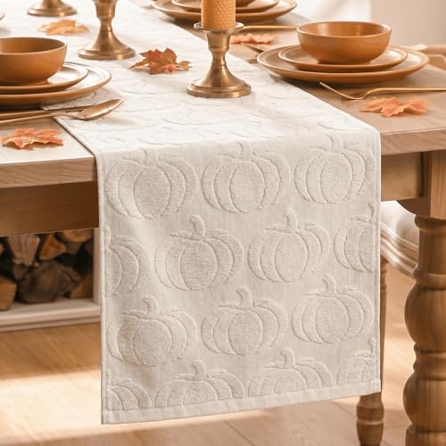 Artoid Mode Beige Soft 3D Jacquard Fall Table Runner 13x72 Inch