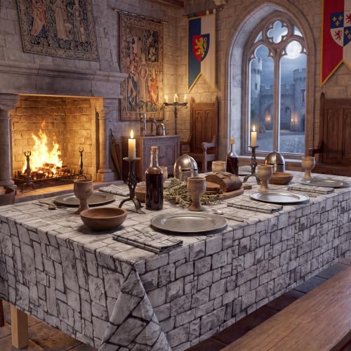 Stone Wall Plastic Tablecloths - Medieval Castle Party Decorations, 6 Pack