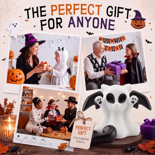 Halloween Ghost Cat Figurine - 4.33 Inch Resin Cat Statue for Home Decor