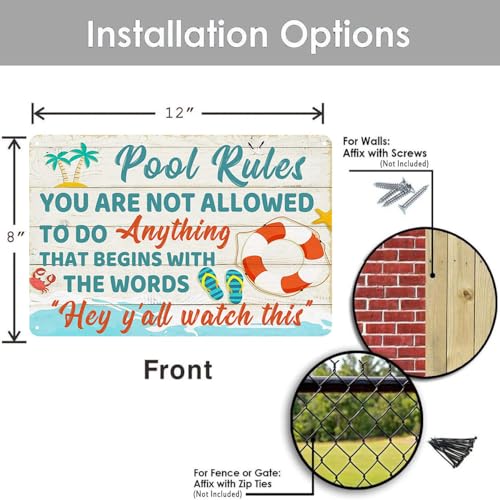 Funny Pool Signs Outdoor Pool Rules Sign - Pool Deck Decor - 8x12 Inches - Variation 02
